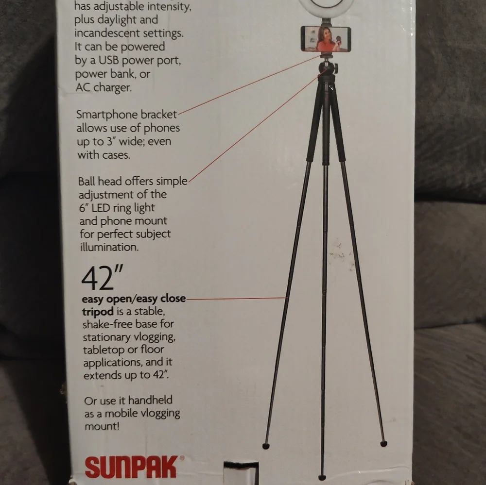 Sunpak 6'' Ring 42'' Height Portable Vlogging Kit for Smartphones and iphones